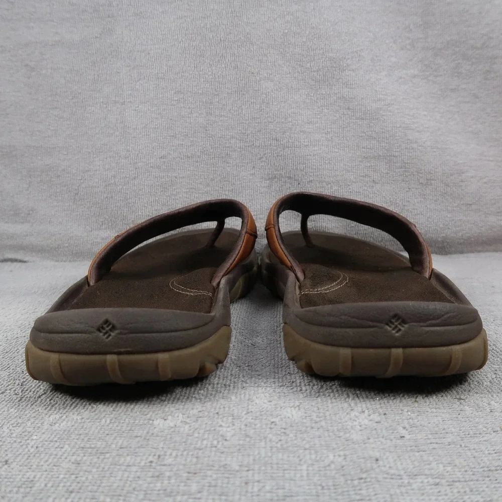 Columbia Nassau Mens 11 Brown Leather Slip On Thong Flip Flop Sandals_4